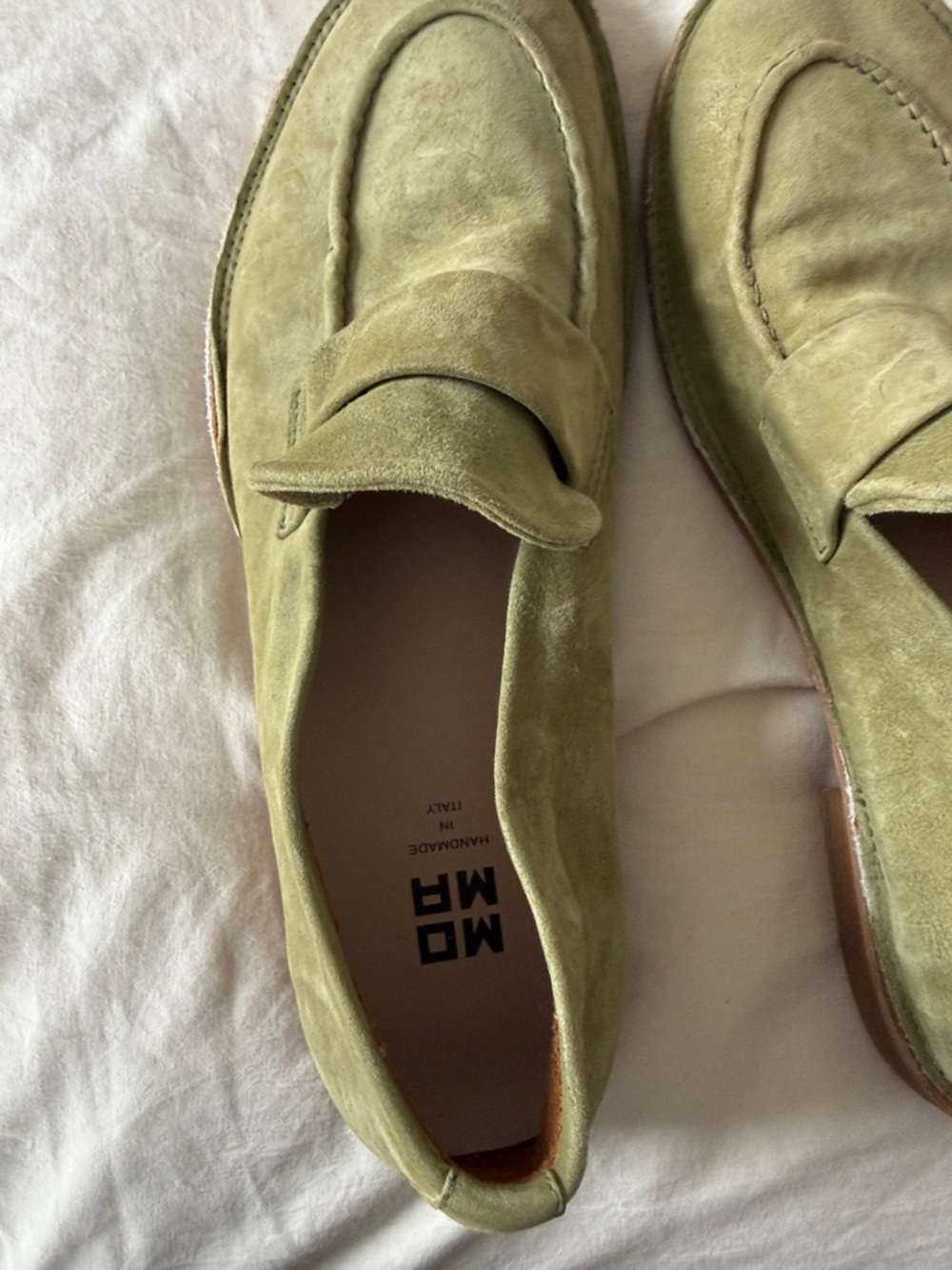 Women’s Italian Suede Penny Loafers in Olive Green - Picture 3 of 8